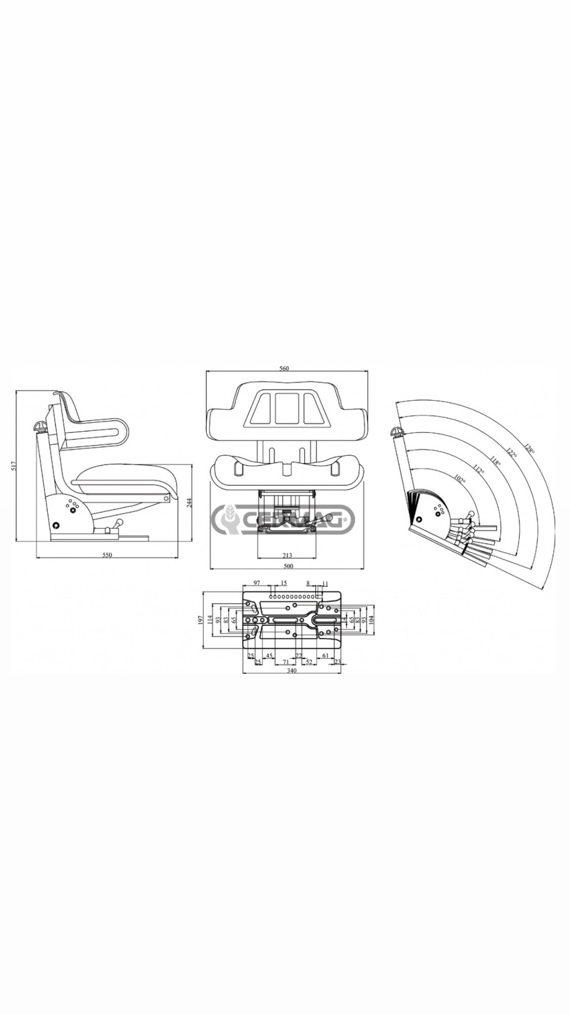 Sedile t/60586 ad inclinazione v